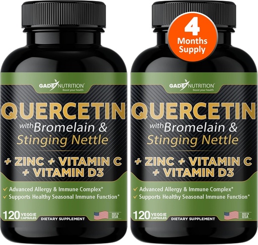[BRSW2AA3BBYAYAI7] Gade Nutrition Quercetin z vitaminom C in cinkom - Nettle Quercetin - Quercetin 500mg - Quercetin z bromelainom - cink Quercetin + vitamin D3-240 Veggie Caps - Non-GMO - 4 Mesec dobave