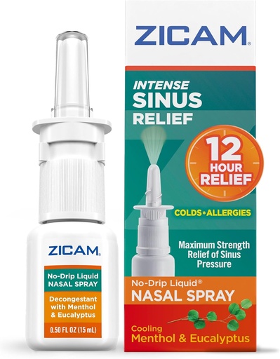 [BRSWIYYMCQPWI3TY] Zicam Intense Sinus Relief No-Drip Liquid Nasal Spray with Cooling Menthol & Eucalyptus, 0.5 Ounce (Pack of 1)