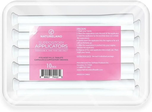 [BRSW2FLQBAHGCHI3] Natureland [10 Pack] Applicateurs de suppositoire vaginal pour les femmes, outil auxiliaire à pointe molle pour les pilules et suppositoires de table à équilibre de pH, emballés individuellement (Applicateurs à pointe plus grande)