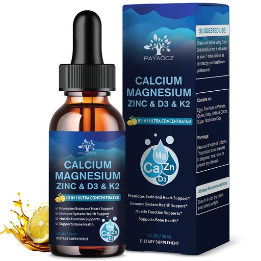[BRSRAYAFOAFRO3LZ] (2 Pack) 10 in 1 Magnesium Calcium Zinc Supplement with Vitamin C D3 K2, Glycinate Mag Vegan Liquid Drops Plus L-Theanine Boron Sea Moss Extract, Immune Support, Bone, Sleep & Leg Cramps, 1 Fl Oz