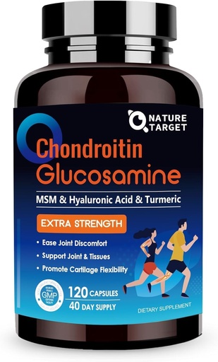 [BRSRMEI6AR6GKG32] NATURE TARGET Glucosamine Chondroitin MSM, доповнення до спільної підтримки, Shellfish Free, Turmeric Boswellia, гіалуронова кислота, колаген, калій для хряща і кісткового здоров'я,120 капсули, 40 сервірування