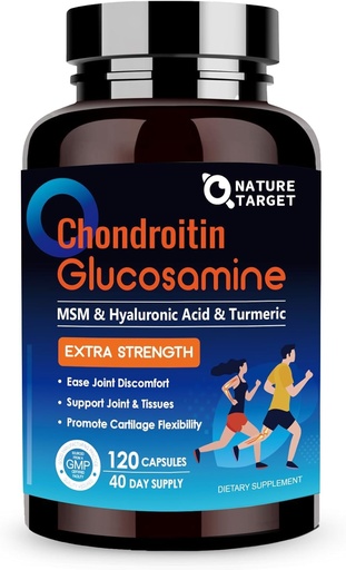 [BRSRMEI6AR6GKG32] NATURE TARGET Glucosamine Chondroitin MSM, Joint Support Supplement, Shellfish Free, Turmeric Boswellia, Hyaluronic Acid, Collagen, Calium for Cartilage and Bone Health,120 Capsules, 40 Servings