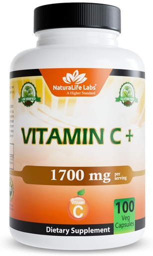 [BRSWYEAYCN4GCEQV] NaturaLife Labs Vitamin C with Vitamin D3, Zinc, Elderberry & Ginger Root – 1,700 mg per Serving – 100 Capsules, Vegan, Non-GMO, Gluten Free
