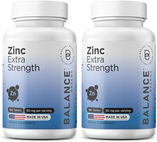 [BRSRE2YZAUAR4C36] Zinc 50mg, 120 Vegetarian Tablets - Immune Support, Promotes Skin Health & Wound Healing, Extra Strength, Ultra-Absorbable (Pack of 2)