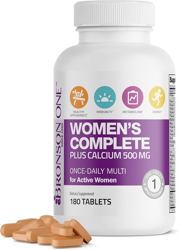 [BRSW22TROUAWKAA3] Bronson ONE Daily Women’s Complete Multivitamin Multimineral Una volta-Daily Multi per le donne attive, 180 compresse