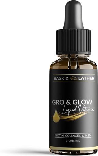 [BRSRAYDYOAJWM3Q6] BASK & LATHER GRO & Glow Liquid Vitamin, Liquid Collagen for Women, Natural Ingredients with Collagen, Biotin, Msm, Beauty Supplement, Helps Support Healthy Hair, Skin & Nails, Cherry Flavor, 2 FL Oz