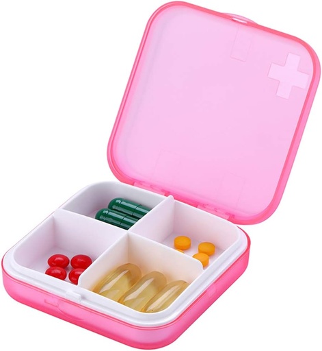[BRSWGFD7CANGMFDU] Portable Pill Organizer - Slim Pill Box for Purse or Travel, Compact Pill Case(4 Compartment,Pink)