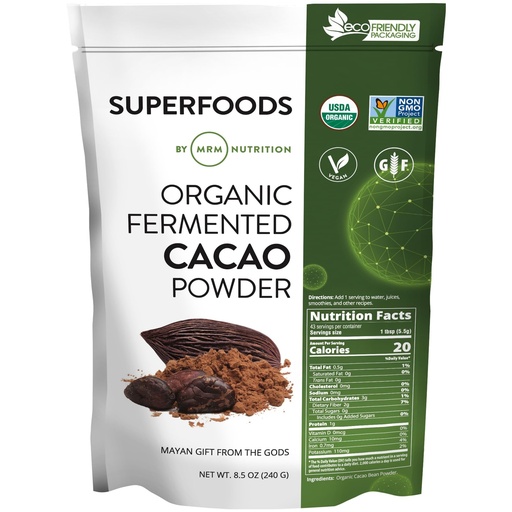 [BRSWGHYKB4DWEE3X] MRM Nutrition Organic Fermented Cacao Powder - Premium Superfood Powder from Peruvian Cacao Beans, Antioxidant Rich, Flavonoids, Unsweetened, Vegan, Gluten Free, non-GMO - 43 Servings