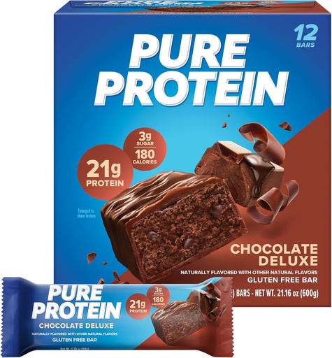 [BRSWIHYHDMHAOGDE] Pure Protein Bar, High Protein, Nutritious Snack to Support Energy, Low Sugar, Gluten Free, Chocolate Deluxe, 1.76 oz., 12 Count(Pack of 1) (패키징은 다를 수 있음)