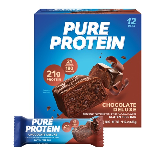 [BRSWIHYHDMHAOGDE] Pure Protein Chocolate Deluxe Protein Bars – 21g Protein, 3g Sugar, 190 Calories (12 count) Low Sugar* High Protein Snack - Gluten Free - Perfect for a Healthy Snack