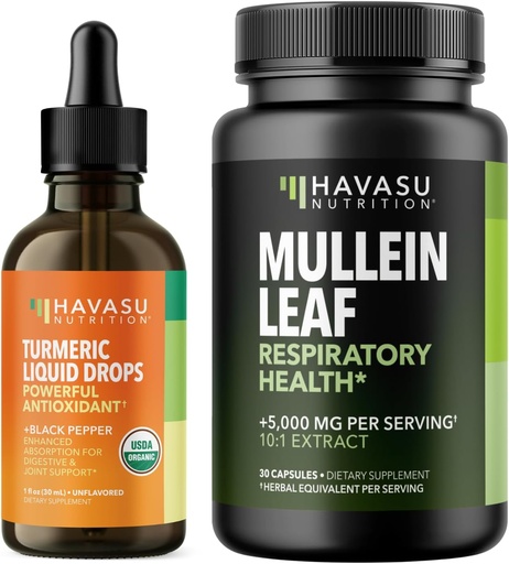 [BRSRAFAYCMMWK23B] Organic Turmeric Liquid + Mullein Leaf Capsules Bundle