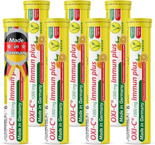 [BRSROGADCR7BGE32] T&D Oxi C 1000 mg Vitamin C - 140 Vegan Drink Effervescent Tablets - Orange Flavor - Made in Germany