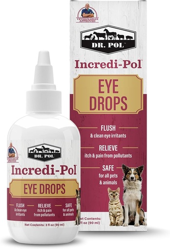 [BRSROHQPAQAWYA3U] Dr Pol Incredi-Pol gouttes pour les yeux pour les chiens, les chats et tous les animaux - gouttes pour les yeux de chien pour les irritants oculaires flush et purs - Soin doux et soulagement apaisant pour le malaise oculaire - 3 onces fluides