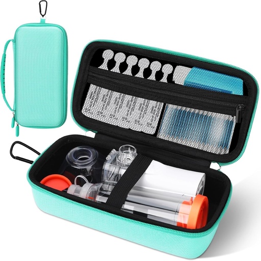 [BRSRAYIROAOQ2GTK] Asthma Inhaler Case, Portable Nebulizer Organizer, Travel-Ready with Mesh Pocket, Double Zippers, Silicone Handle, Kids and Adults, Stylish Green
