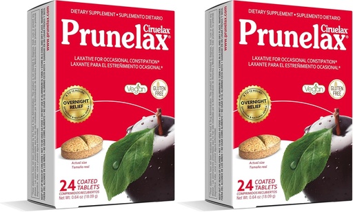[BRSRAYYOOQMWODQY] Prunelax Ciruelax Tablas laxantes de fuerza regular - Laxante de base natural-ingrediente para el estreñimiento ocasional, Alivio de noche predecible con extractos de hoja de senna, 8-12 Hr de acción rápida - 24ct