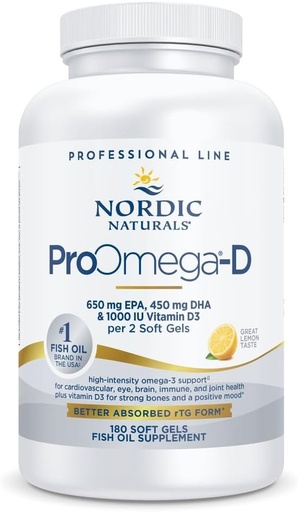 [BRSWIYI5BV6GEE3G] Naturales nórdicos ProOmega-D, Sabor de limón - 180 Gels blandos - 1280 mg Omega-3 + 1000 UI D3 - Aceite de pescado de alta potencia - EPA & DHA - Cerebro, Ojo, Corazón, &amp; Salud Inmune - No GMO - 90 Servimientos