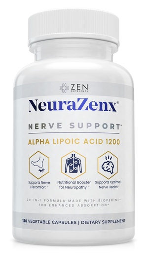[BRSW22TYCEHB633D] Zen Nutrients NeuraZenX Nerve Support & Peripheral Neuropathy Support Supplement with 1200mg Alpha Lipoic Acid (ALA), Benfotiamine, L-Carnitine, and Turmeric