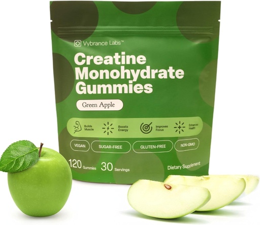 [BRSRAFI6DMAR4HLL] Creatina Gummies 5g Monohidrato + Taurine & B12 - Sugar-Free, Vegan, Gluten-Free - Apple verde - 120 Conde (30 servizos) para a forza, enerxía e foco
