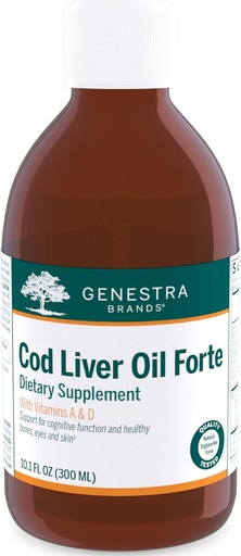 [BRSWKEL3DIFQMF3Y] Genestra Brands Cod Liver Oil Forte | Vitamin + Essential Fatty Acid Supplement | 10.1 fl. oz.