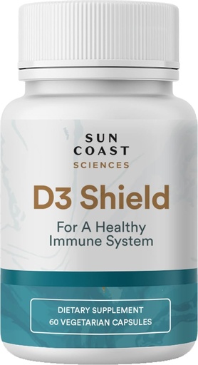 [BRSW2GT2BUHGY2T2] Sun Coast Sciences D3 Shield - Vitamina D3 5000 UI para Immune Support and Bone Health 60 Vegetarian Capsules K2 con 180 mg Calcium Carbonate Maximum Absorption