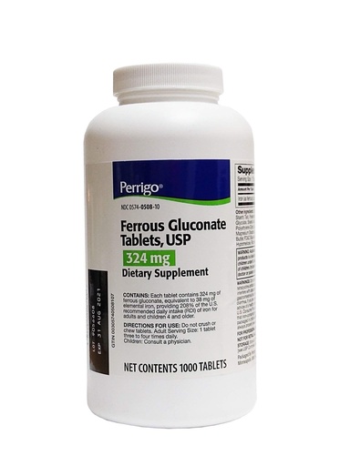 [BRSWIFAIOYBA2E3O] Ferrous Gluconate Tablet, 324mg, Green, 1000ct