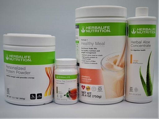 [BRSRMEALAUDQGH3G] HERBALIFE Formula 1 Four Combo (Strawberry Cheesecake 750g) Healthy Nutritional Shake Mix-Herbal Aloe Concentrate Pint 473ml-PERSONALIZED Protein Powder 360g and Herbal Tea Concentrate 51g