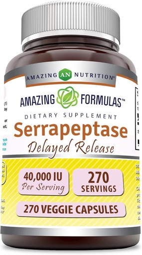 [BRSWIHABCZ7AKAY7] Amazing Formulas Serrapeptase Supplement | 40,000 IU | Veggie Capsules | Non-GMO| Gluten Free | Made in USA (270 Count)