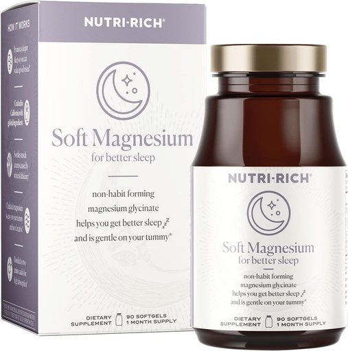 [BRSWGY37DN4BQFL6] Nutri-Rich Magneziu glicinat Chelat, magneziu 400mg,Vitamina pentru somn mai bun, ulei MCT, potenta mare, Absorbție ușoară, musculare, Heart Health, Relaxare, 90 Conte, Gluten gratuit, Nu soia, Non OMG