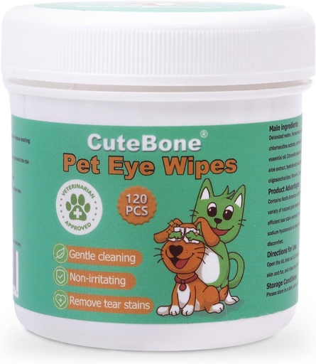 [BRSRAY36CQPBMHLU] CuteBone Pet Eye Wipes 120 Count - Gentle and Soothing Eye Cleaning Wipes for Dogs and Cats, Removes Dirt, Tear Stains, and Debris, Prevents Eye Infections, Natural Ingredients, Safe and Easy to Use