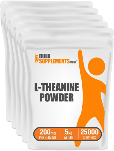 [BRSWIAY3OR4WYCY5] BulkSupplements.com L-Theanine Powder - L-Theanine Supplement, L-Theanine 200mg - Amino Amino Supplement, Pure & Gluten Free, 200mg per Serving, 5kg (11 lbs) (Pack of 5)