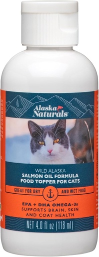 [BRSWIZQECYDQYCL6] Alaska Naturals - Wild Alaska Salmon Formula Cat Food Topper - EPA e DHA Omega-3 - Suplemento para gatos saudables pel, Shiny Coat - Made in USA - 4 oz Bottle
