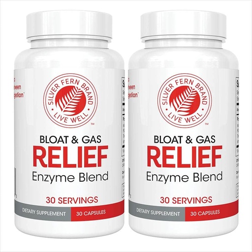 [BRSW2FA7AUCBUFLD] Silver Fern Bloat & Gas Relief Digestive Enzyme Blend - 2 Bottles = 60 Servings - FODMAP & Bloating Digestion Supplement with Tolerase L, Pectinase & More (2 Bottles)
