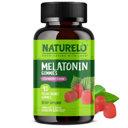 [BRSWYEL4OUMRGAYV] NATURELO Melatonin Gummies – Non-GMO, Gluten-Free, Soy Free - Strawberry Flavor - Gentle Sleep Supplement - 90 Vegetarian Gummies