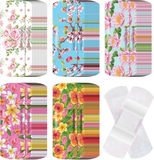[BRSROCYLC4MAMFD2] 120 Pcs Fabric Adhesive Flexible Bandages Bulk Assorted Shapes and Patterns Small Colorful Pretty Fabric Bandages with Non Stick Pad 3 x 1 Inch for Cuts Wound Scrapes Women(Floral)