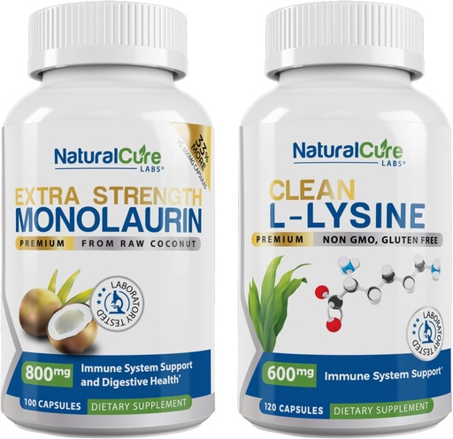 [BRSWYFQDAAPB4ETO] Natural Cure Labs Bundle: Extra Strength Monolaurin 800mg + Clean L-Lysine 600mg