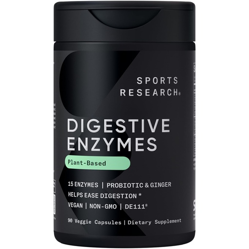 [BRSWYFDRDIFGGGQ7] Sports Research Digestive Enzymes with Probiotics & Ginger - Plant Based for Dairy, Protein, Sugar & Carbs - Non-GMO Verified & Vegan Friendly (90 Veggie Capsules)