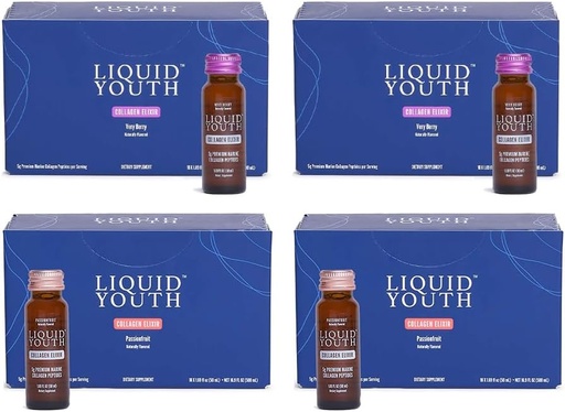 [BRSRAAIOAUPGACL2] Líquido Collagen Elixir Shots for Women &amp; Men - Premium Liquid Marine Collagen for Hair Growth, Skin, Nail, Bone & Joint Health - Pre-Mixed, Travel-Friendly (Passion Fruit & Very Berry, 40 Servings)