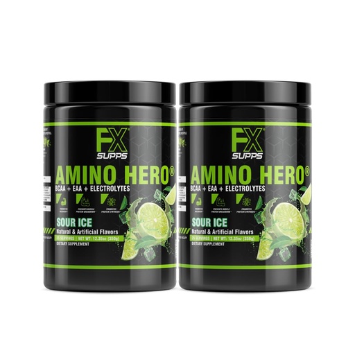 [BRSW2BAQAB6AYHL2] FXSUPPS Amino Hero Sour Ice Flavor (50 Servings) | Post-Workout Recovery Drink for Men and Women | Energy Powder Mix with BCAA, EAA, and Electrolytes | Promotes Endurance and Healthy Muscles - 2 Pack