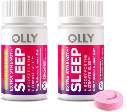 [BRSRMBL3CUGQE3LZ] OLLY Extra Strength Sleep Fast Dissolve Tablets, 5mg Melatonin, Vegan, Strawberry - 60ct
