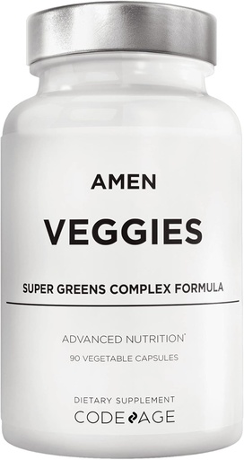 [BRSRMEAKPIFWOCD4] Amen Veggies, Daily Veggies Vitamins Supplement, Vegetables Vegan Blend & Whole-Food Raw Greens Multivitamin Capsules, Mushroom Complex, Superfood, Minerals, Green Vegetable Nutrients, Non-GMO, 90 ct
