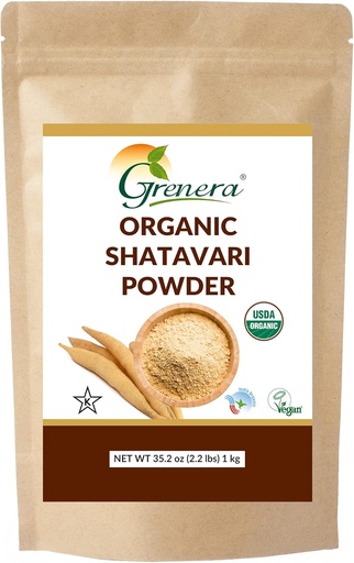 [BRSRMAATC57ROCDF] Grenera Organic Shatavari Powder 2.2 lbs (1 kg), Made with USDA Certified Shatavari Root, Rejuvenate Herb, Asparagus racemosus