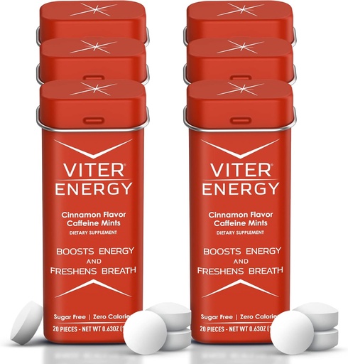 [BRSWGFT7C4ARE3QV] Viter Energy Caffeine Mints (120 Pieces) - 40mg Caffeine, Sugar Free, Vegan, B Vitamins Complex, Energy Supplement Caffeine Pills (Cinnamon, 6 Pack)