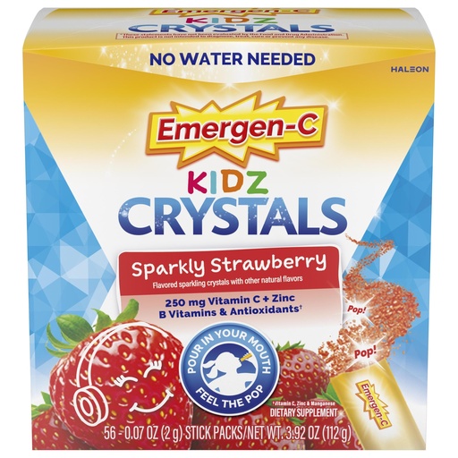 [BRSRMBQEA4IBYEY6] Emergen-C Kidz Crystals, On-the-Go Emergen-C Immune Support Supplement with Vitamin C, B Vitamins, Zinc and Manganese, Sparkly Strawberry, Stocking Stuffer - 56 Stick Packs