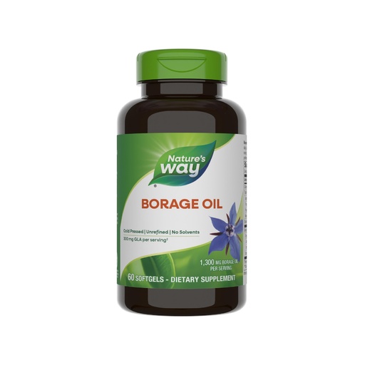 [BRSWIYQICFYQIDQV] Nature's Way Borage Oil Supplements, Cold Pressed & Unrefined, 300 mg GLA and 440 mg Linoleic Acid per Serving, 60 Softgels (Packaging May Vary)