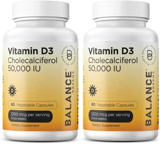 [BRSROGD4BMNRYCLJ] Balancebreens Vitamin D3 50,000 IU, 60 Veggie Capsules - High Potency, Supports Immune & Bone Health - Weekly Once (Pack of 2)
