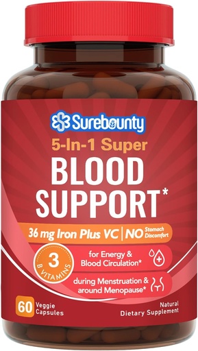 [BRSROALQAV7BSD3P] Gentle Iron Supplement for Women Men, Stomach Friendly & Non-Constipating | Iron Bisglycinate with Vitamin C, Folate, B6 & B12 | Iron Pills for Blood & Energy Support | 60 Vegan Capsules