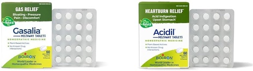 [BRSRAYIKDEGWYEY3] Boiron Gasalia Tablets and Acidil Tablets for Gas, Bloating, Acid Reflux, Heartburn, Indigestion, and Upset Stomach Relief - 60 Count Each