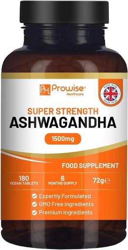 [BRSROGQPA4MWYET6] Ashwagandha 1500mg 180 Vegan Tablets | 6 Months’ Supply | Pure High Strength Ashwagandha Root Extract | Made in UK by Prowise Healthcare