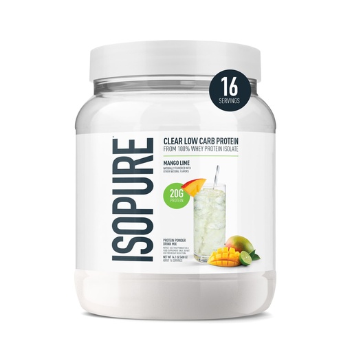 [BRSWGGIQBMMW2234] Isopure Clear Whey Isolate Protein Powder, Lactose Free, Gluten Free, Naturally Flavored, Mango Lime, 20g Protein Per Serving, 14.1 Oz, 16 Servings (Packaging May Vary)