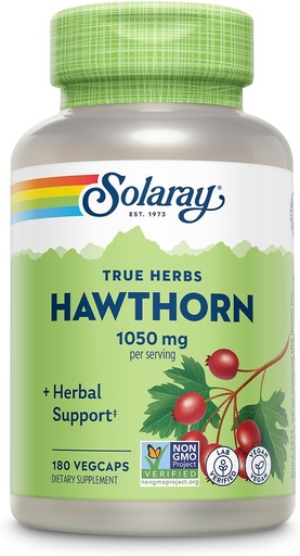 [BRSWIYTYCUPRMHDA] SOLARAY Hawthorn Berry Capsules 1050 mg - Soothing Herbal Support - Hawthorne Berry Supplement for Overall Wellness Support - Whole Berry, Vegan, Non-GMO, 60 Day Guarantee, 90 Servings, 180 VegCaps